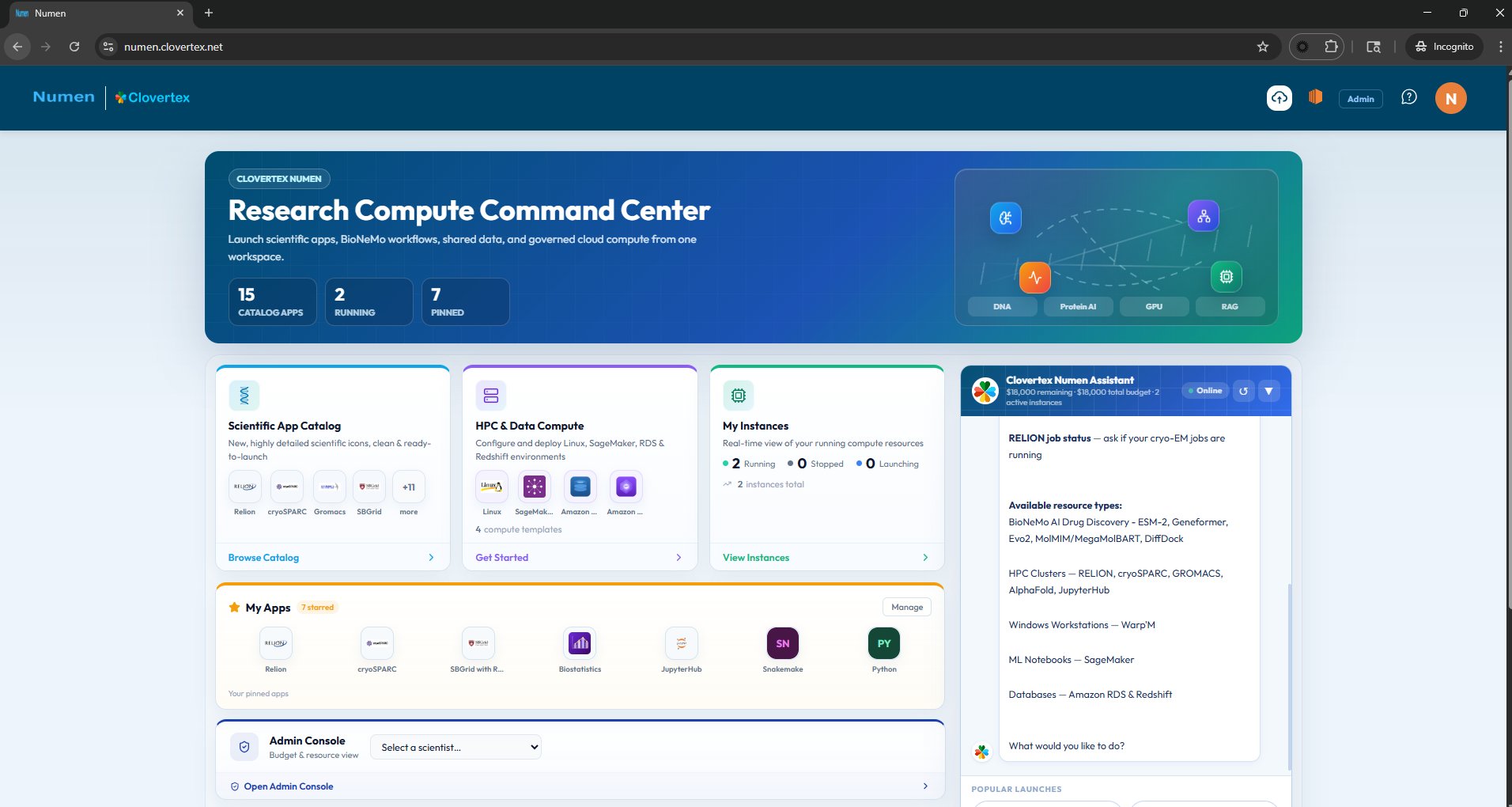 NUMEN on AWS research compute command center