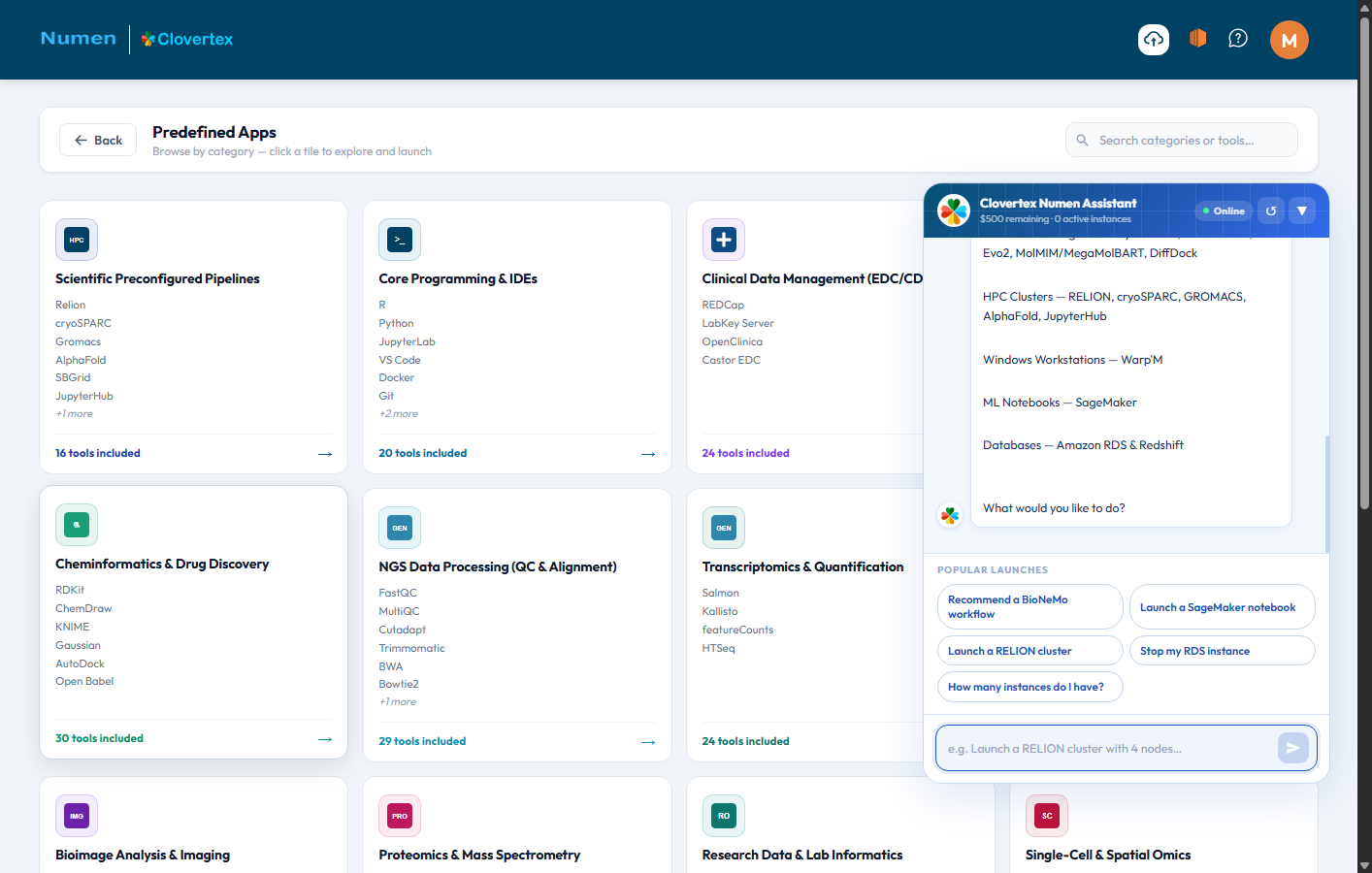 NUMEN app catalog