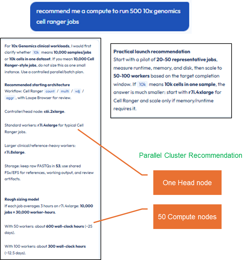 NUMEN AI chatbot parallel cluster recommendation for Cell Ranger jobs